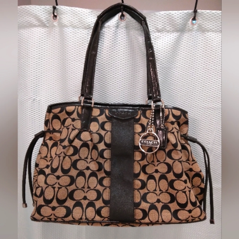 Coach Signature Logo  Drawstring Satchel Purse, F28501